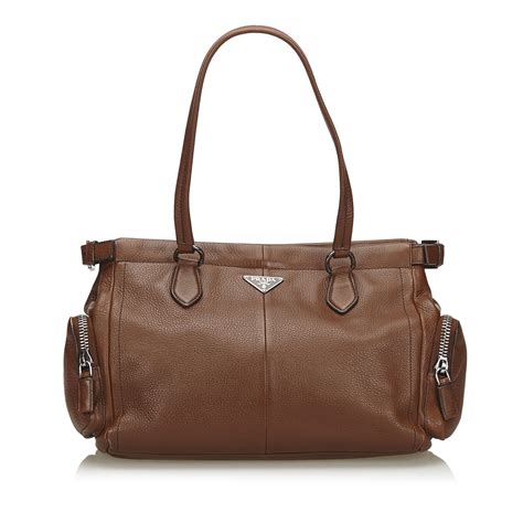 prada brown leather tote bag